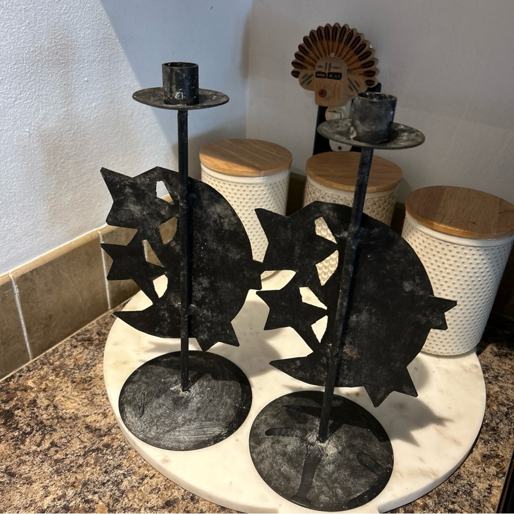 Black Metal Star and Moon Candle Holders